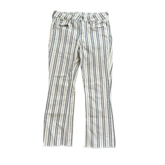 Pilcro & the Letterpress white, blue & brown striped High-Rise Bootcut jeans 26 - Picture 1 of 14